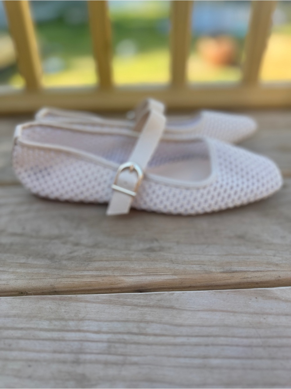 Steve Madden White Mesh Mary Jane Flats with Gold Buckles - Picture 5 of 6